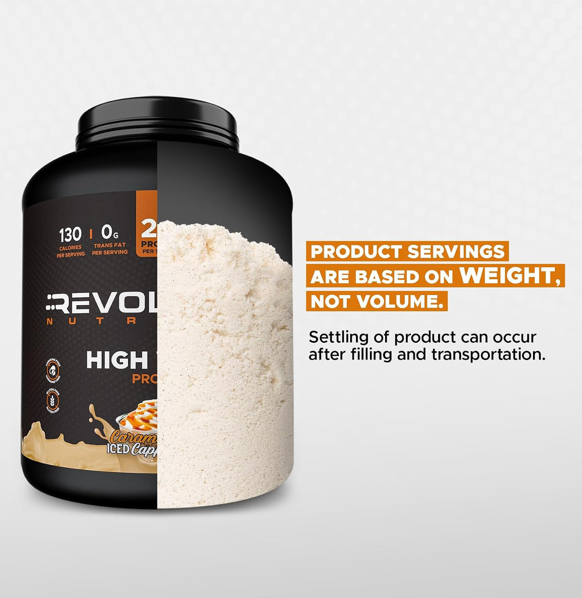 Revolution Nutrition, High Whey, Protein Powder 6LB, Whey Isolate, Gluten Free, Lean Muscle Mass for Men & Women, 25g of Protein Per Scoop, 2.7kg, 73 Servings (Caramel Iced Cappuccino, 6 Pound)
