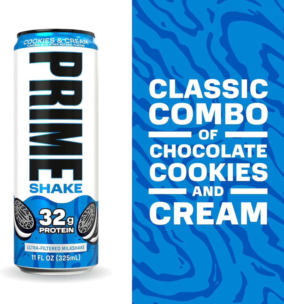PRIME Shakes, Cookies & Cream, 32g Protein Shake for Muscle Support & Recovery, Ultra-Filtered Milk, Lactose Free, Low Sugar, Low Calorie, Ready to Drink, 11 fl oz, 12 Pack