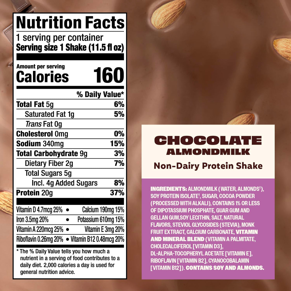 Premier Protein Non-Dairy Almondmilk Protein Shake, 20g, Chocolate, 12 Pack