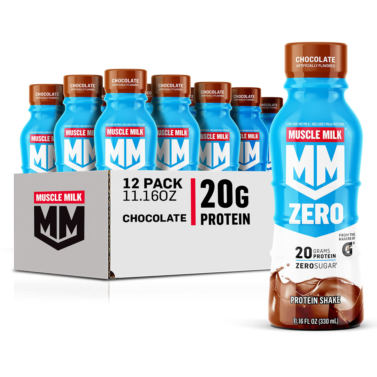 Muscle Milk Zero Protein Shake, Vanilla Crème, 20g Protein, Zero Sugar, 100 Calories, Calcium, Vitamins A, C & D, 4g Fiber, Energizing Snack, Workout Recovery, Packaging May Vary 11.16 Fl Oz (Pack of 12)