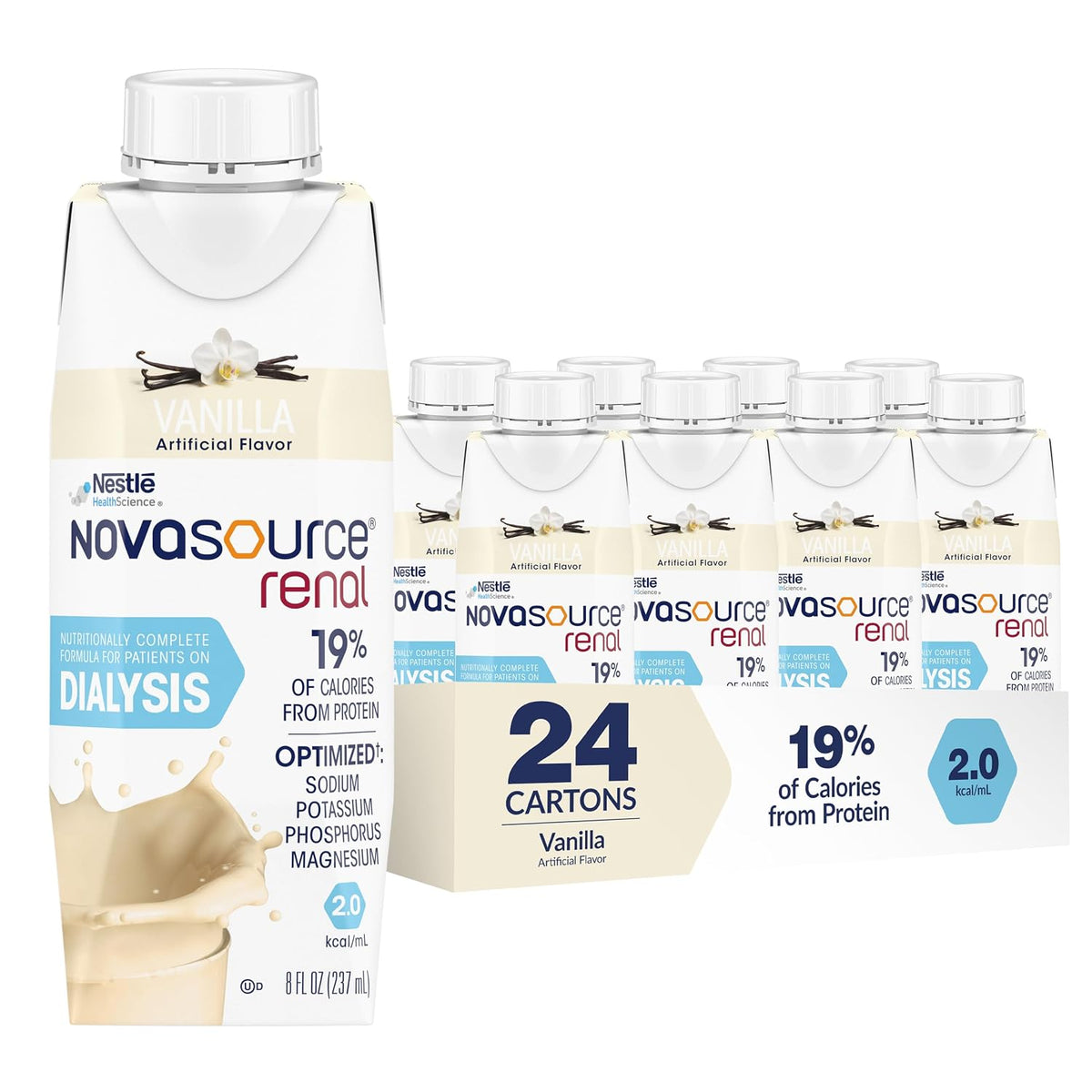 NOVASOURCE Renal Vanilla Dialysis Protein Shakes, 8 Fl Oz, 24pk
