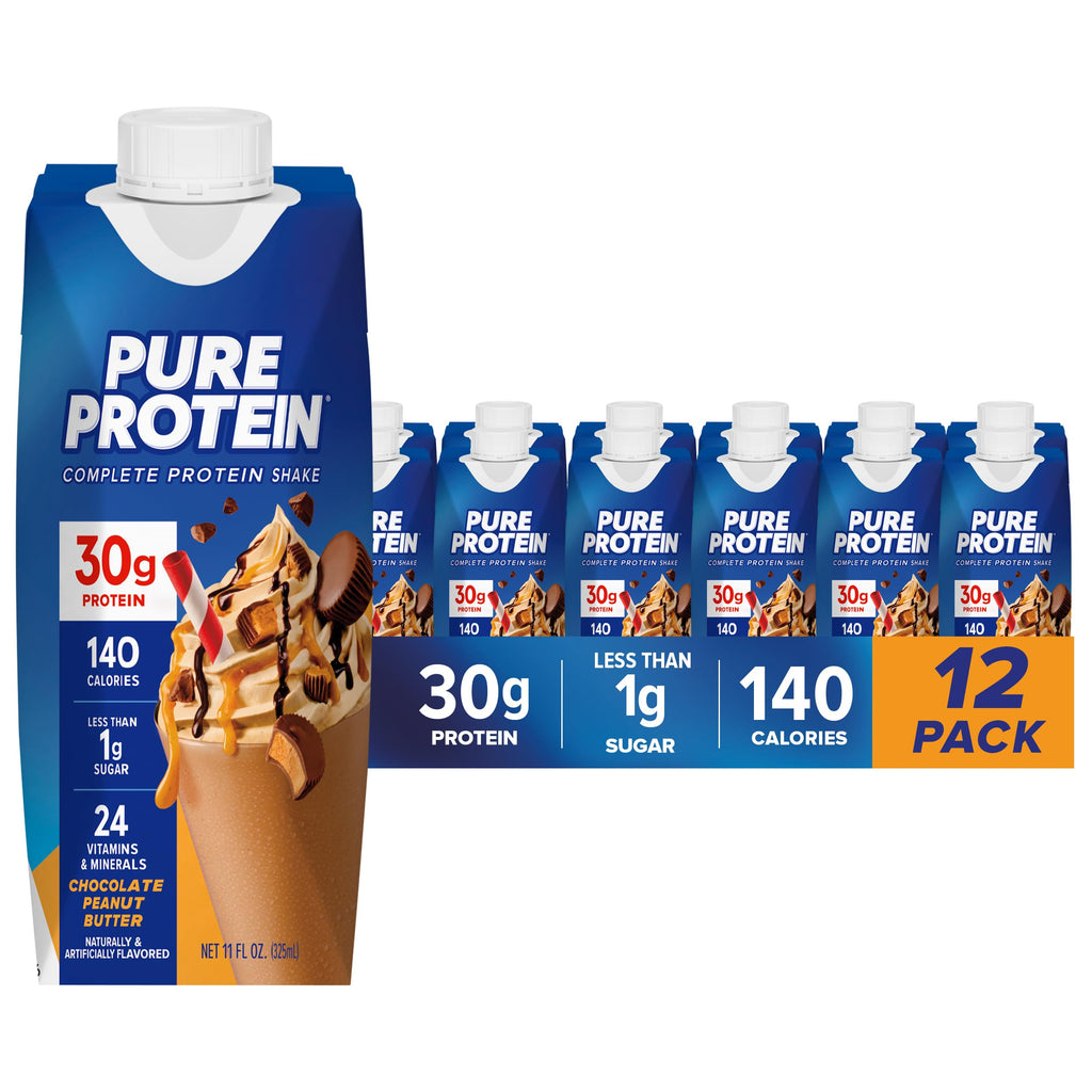 Pure Protein Chocolate Protein Shake, 30g Complete Protein, Ready to Drink and Keto-Friendly, Vitamins A, C, D, and E plus Zinc to Support Immune Health, 11oz Bottles, 12 Pack